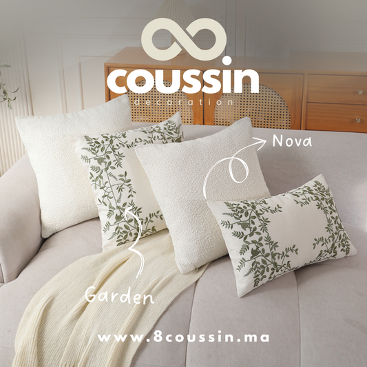 Pack de 4 housses de coussins : Garden & Nova blanc cassé
